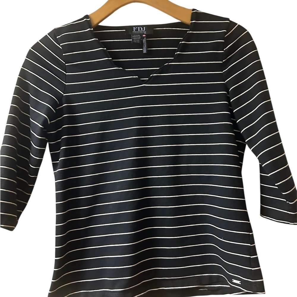 French Dressing Jeans Black & White Striped Women's Scoop Neck Top